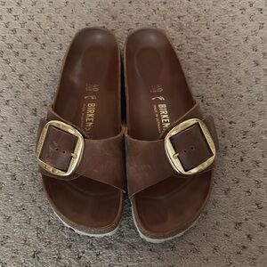 Birkenstock Tan Sandals with Gold Buckle